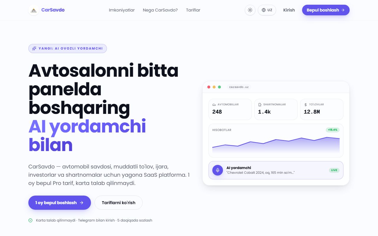 CarSavdo — Avto marketplace